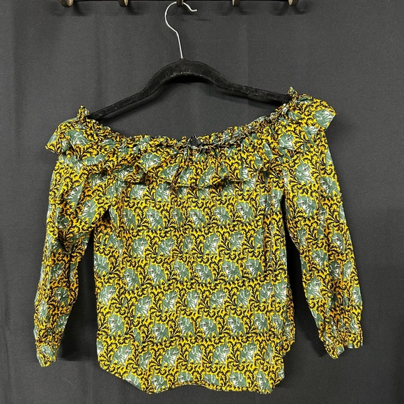 J. Crew Off-Shoulder Blouse - Green elephants and Yellow print - Picture 3 of 5